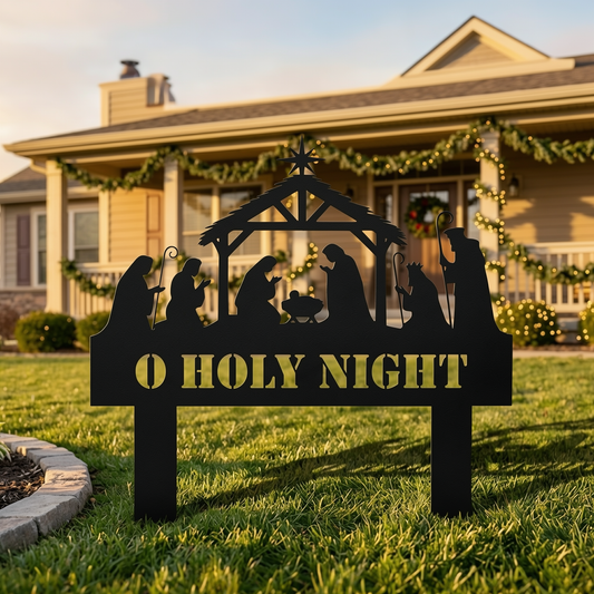 O Holy Night Nativity Metal Yard Sign | Christmas Garden Stake