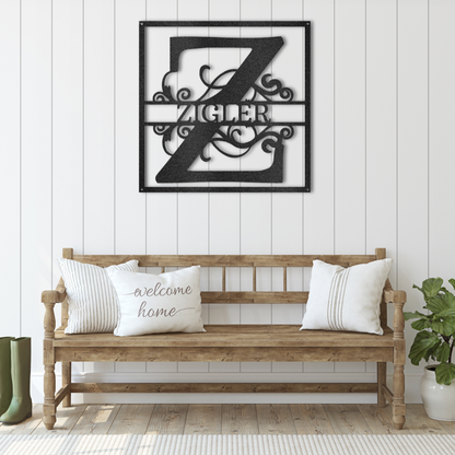 Split Square Monogram Steel Sign