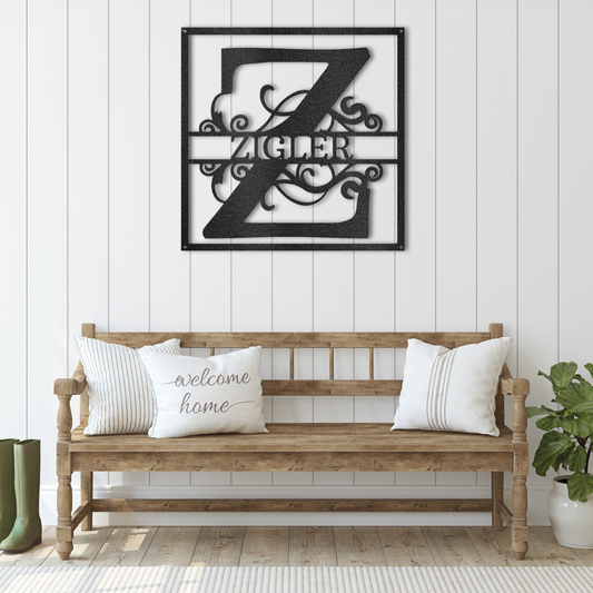 Split Square Monogram Steel Sign