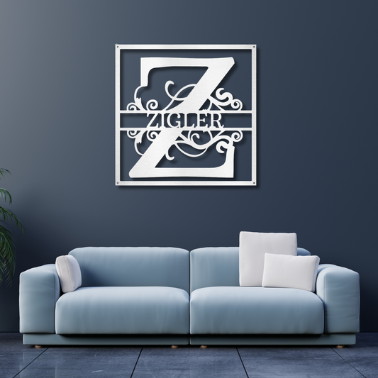 Split Square Monogram Steel Sign