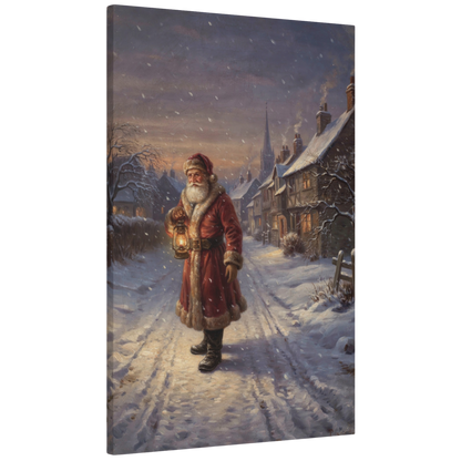 Old-World Santa in a Snowy Village Canvas Wall Art