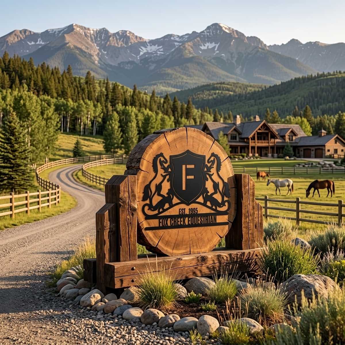 Horse Crest Monogram Steel Sign